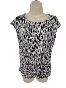 WOMENS WALLIS UK 10 MONOCHROME ABSTRACT PRINT TWIST KNOT WORK CASUAL T-SHIRT TOP - Picture 1 of 3