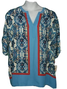 Blusa Rafaella Mujer 2X Momento Mediterráneo Estampado En Contraste Bloque de Color - Imagen 1 de 12