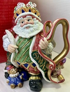 CHRISTMAS COURT BY FITZ & FLOYD Santa TEAPOT With Box - Picture 1 of 10