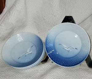 6 RARE Bing & Grondahl SEAGULL Oatmeal BOWLS  6-3/8” #346 BLUE Vintage Denmark - Picture 1 of 22