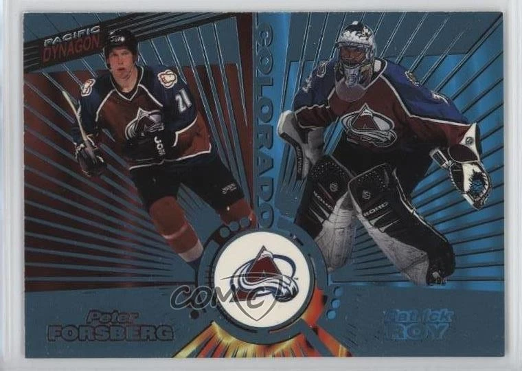 1997-98 Pacific Dynagon Ice Blue Peter Forsberg Patrick Roy #138 HOF - Image 1 of 2