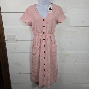 Women’s M Peach Button Front Maxi Dress Country Boho Beach Vacay - Picture 1 of 12
