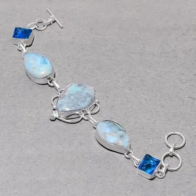 Karibik Larimar London Blautopas Edelstein Modeschmuck Armband 7" SR 3081 - Bild 1 von 4