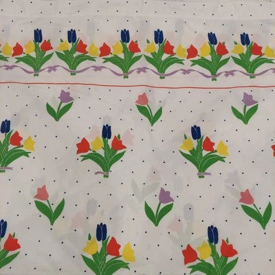 CANNON Bolinhas de Tulipa SOMENTE LENÇÓIS PLANOS E AJUSTADOS QUEEN VINTAGE EXCELENTE - Imagem 1 de 4