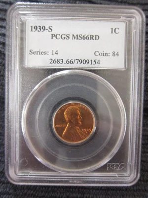 1939-S PCGS Lincoln wheat Cent MS66RD RED 1c penny Gem Red San Francisco - Image 1 of 4