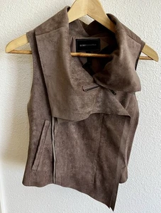 BCBGMaxazria Womens Zipped Vest Size XS Grey Faux Sueded Asymmetric - Picture 1 of 7
