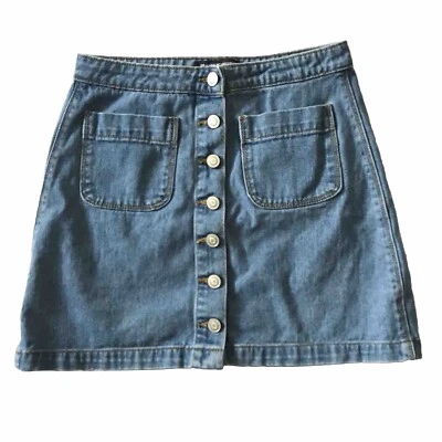 Minifalda Y2K Brandy Melville Botón Frontal Denim Algodón 13 x 15 Bolsillos Talla S Foto 1 de 4