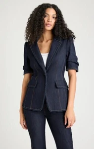 AUTH CINQ A SEPT Short Sleeve Sallie Blazer Indigo 468 - Picture 1 of 4