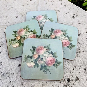 PIMPERNEL Antique Roses Collection Cork Backed Coasters I Set of 4 - Picture 1 of 3