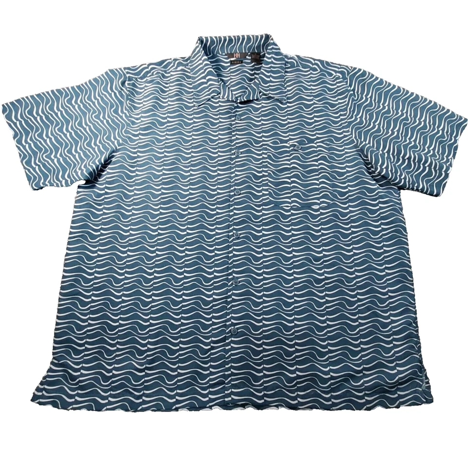 Рубашка мужская H&H размер XL с волновым принтом замшевая с коротким рукавом на пуговицах повседневная полиэстер - Изображение 1 из 4