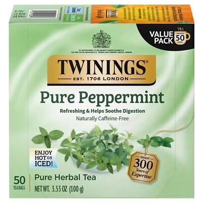 Twinings Pure Peppermint Tea, Naturally Caffeine Free, Refreshing Mint, 50 Count - Image 1 of 4