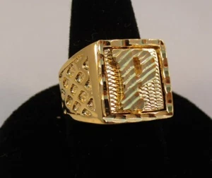 MENS 14KT GOLD EP BLING LETTER P INITIAL HIP HOP RING - SIZE 13 - Picture 1 of 1