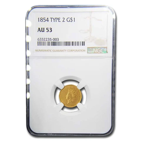 1854 $1 Indian Head Gold Type 2 AU-53 NGC - SKU#17854 Cover