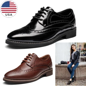 Women's Brogue Oxfords Lace Up Business Formal Brogue Dress Shoes US - Picture 1 of 23