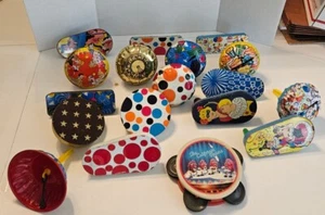 Vintage Lot of 18 Noisemakers Metal Tin Lithograph Rattles - Picture 1 of 8