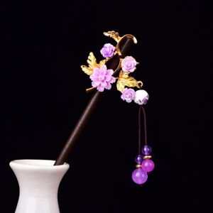 Purple Jade Flower Hairpin 925 Silver Natural Hair Sticks Stone Jewelry
