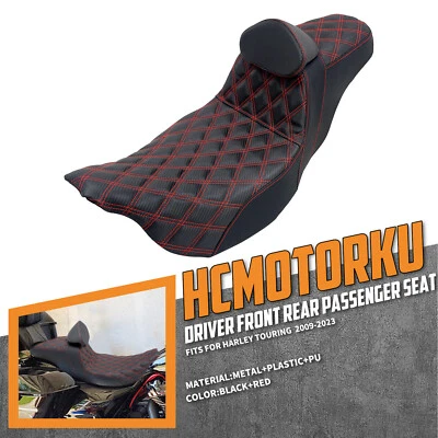 Driver Passenger Seat Red Line w/ Backrest For Harley Road King Glide 2009-2023 - Изображение 1 из 4