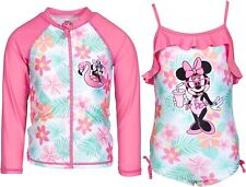 Disney ☆ Girls Minnie Mouse Long Sleeve Rash Guard Jacket & Swimsuit Set ☆ 5 & 7