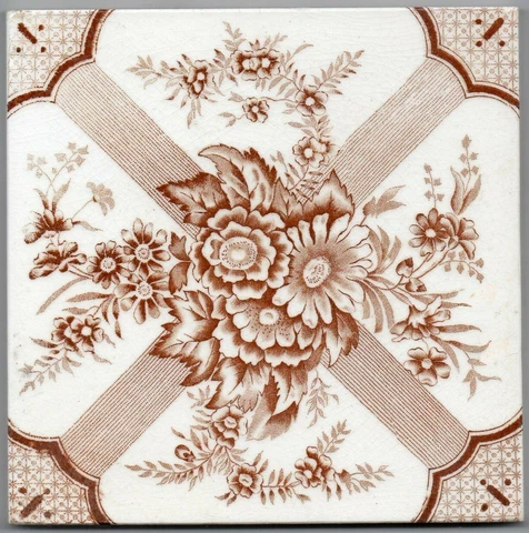 Aesthetic style flower sepia Victorian reclaimed Antique Majolica transfer tile Cover