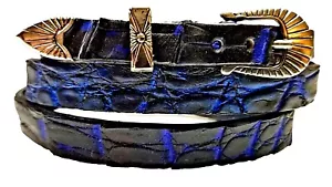 Genuine ALLIGATOR HATBAND Western BLACK & BLUE 1/2" Leather Cowboy w/ Buckle Set - Picture 1 of 17