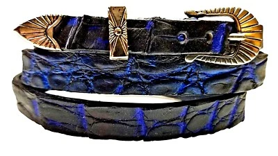 BANDA DE SOMBRERO DE COCODRILO GENUINA Western NEGRO Y AZUL 1/2" Cuero Vaquero con Juego de Hebillas Foto 1 de 4