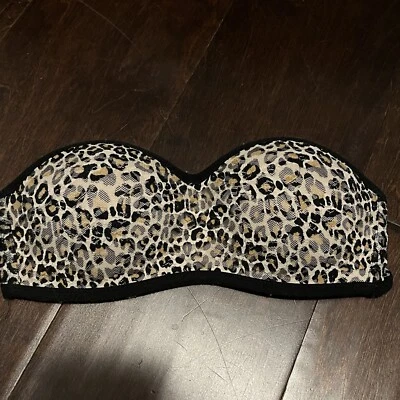 Bandeau acolchoado Victoria’s Secret rosa com estampa de leopardo de renda tamanho XS - Imagem 1 de 4