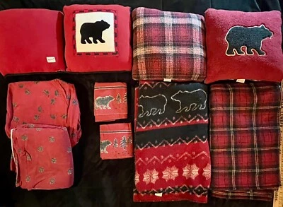 Juego de sábanas Woolrich Bear Q 2 mantas 4 almohadas rojo cabina cuadros lana polar Foto 1 de 4