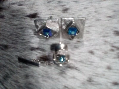 Corbata Swank vintage con puño llnks para hombre piedra azul tono plata joyería Foto 1 de 2