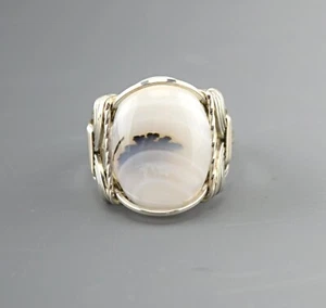 Sterling Silver Montana Agate Wire Wrapped Ring - Picture 1 of 7