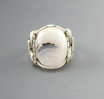 Sterling Silver Montana Agate Wire Wrapped Ring - Image 1 of 4