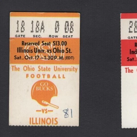 1981 OHIO STATE BUCKEYES VS. ILLINOIS NCAA FOOTBALL TICKET STUB VG-EX COND Cover