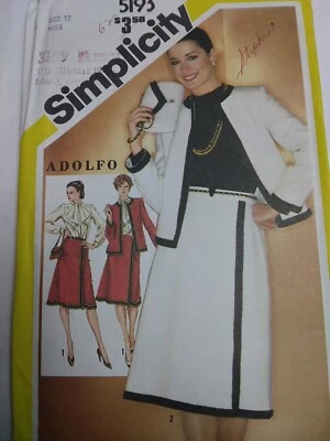 Skirt Blouse Jacket Bag 12 Adolfo Simplicity 5193 Sewing Pattern 80's UC Classic - Image 1 of 4