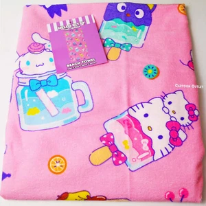 Sanrio Hello Kitty & Friends Desserts And Drinks Beach Towel 27 x 54 Inch New - Picture 1 of 12