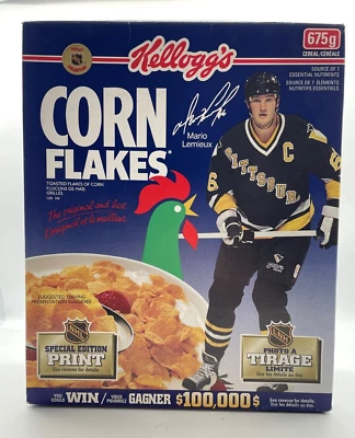Kellogg's Corn Flakes Mario Lemieux 1996 cereal caja vacía NHL edición limitada Foto 1 de 3