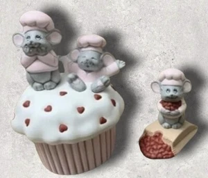 Mäuse auf Cupcake & Maus auf Herzscheibe unbemalt Keramik Biskuit  - Bild 1 von 3