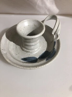 Ceramic Pottery Candlestick Holder Handmade Signed “Mayfield” 1992 Stoneware - Image 1 of 4