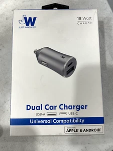Just Wireless 3.4A Dual Port USB-A and USB-C Car Charger - Gray - Picture 1 of 1