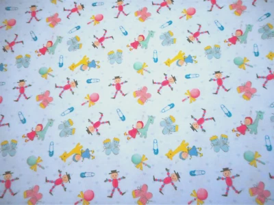 Nursery Fabric By Yard Welcome Baby Rattle Booties Pins on Blue Premium Cotton C - Image 1 of 2