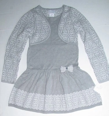 Nuevo con etiquetas Vestido Suéter Heirlooms by Polly Flinders Mezcla Algodón Gris/Blanco Talla 6X Foto 1 de 4