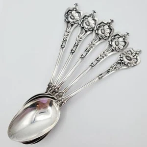 5 Antique Sterling Watson Teaspoons 1903 Floral No. 4 Cosmos Daisy Art Nouveau - Picture 1 of 10