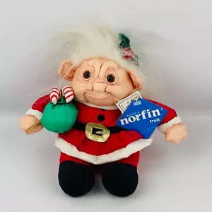 Norfin Troll Paracutes Christmas Candy Canes 1992 Soft Stuffed Doll Red Santa - Picture 1 of 11