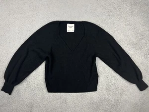 Abercrombie & Fitch Sweater Womens Medium Cropped Balloon Sleeve V Neck Ribbed - Picture 1 of 11