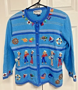 Jack B. Quick Vintage Sailing Beaded Knit Cardigan MEDIUM UNIQUE - Picture 1 of 16