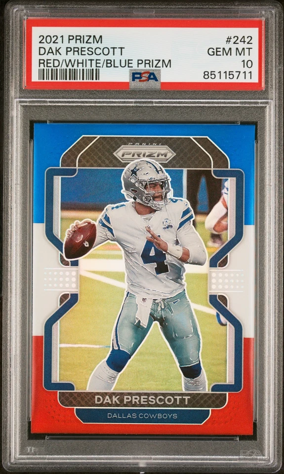 Dak Prescott 2021 Panini Prizm Red White Blue Football Card #242 Graded PSA 10 - Image 1 of 1