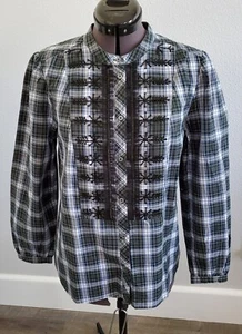 Camicia donna J Crew con bottoni XS verde bianco blu a quadri impreziosita preppy NUOVA - Foto 1 di 12