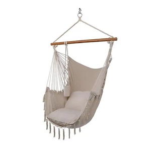 XXL Hammock Chair Macrame Hanging Rope Swing Seat w/Side Pocket, Includes Dri... - Picture 1 of 9