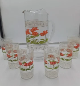 JUEGO DE 6 VASOS Y JUGO DE AMAPOLA CALIFORNIA VINTAGE / JARRA DE TÉ HELADO - Imagen 1 de 11