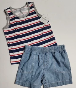 Carters Baby Boys 2 pc Shorts set w/ Tank Blue/Red Stripes Infants 24 months - Picture 1 of 9