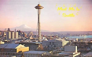 Vintage Seattle Space Needle Mt Rainier More Washington übergroße Postkarte - Bild 1 von 2