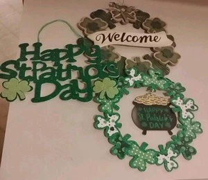 St. Patrick's Day Lot of 3 Welcome Holiday Hanging Signs Decorations Irish NEW - Picture 1 of 6